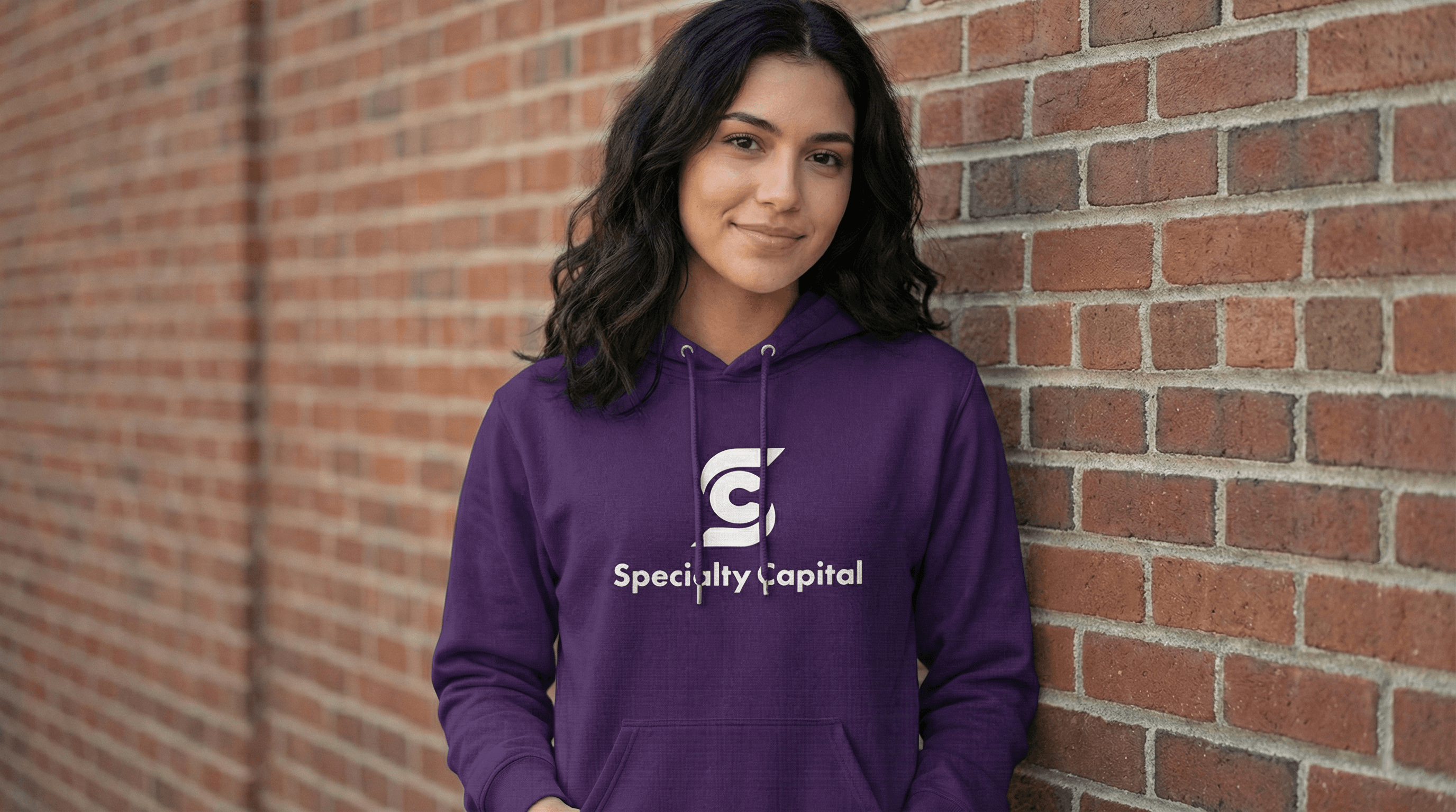 Model wearing Purple Hoodie
